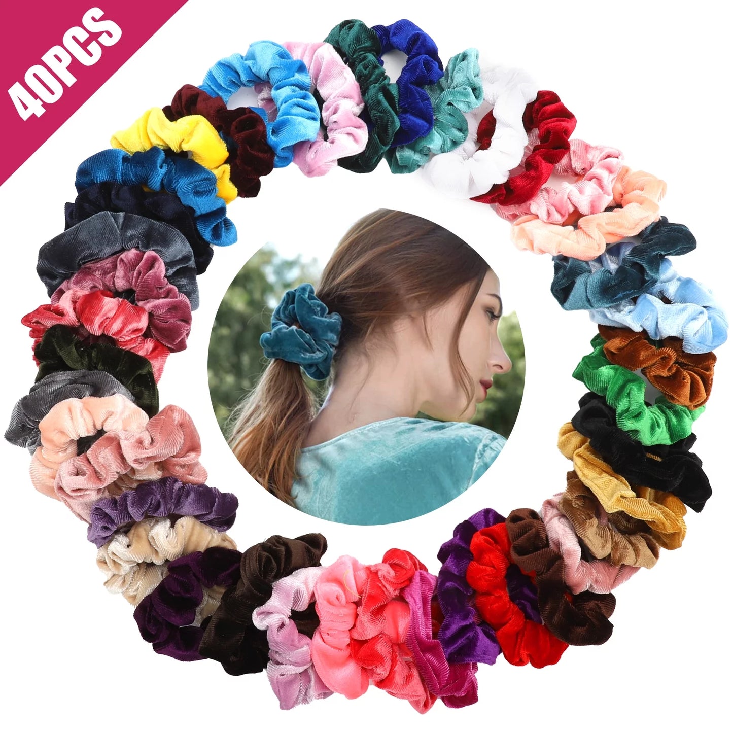 40/20Pcs Hair Scrunchies, Elastic Velvet Hair Ropes, Multicolor Hair Ties, Ponytail Holder