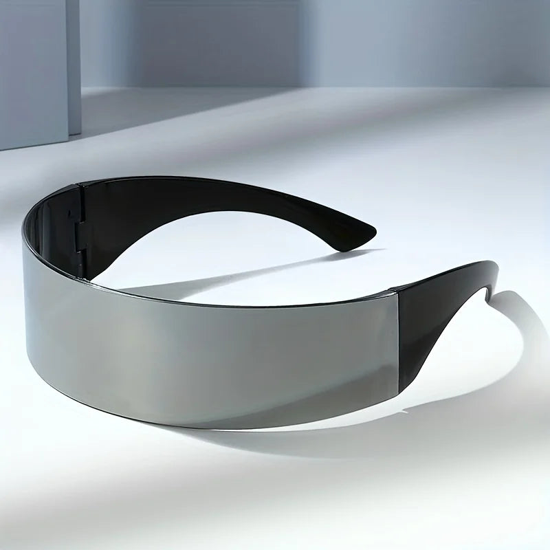 Y2K Rimless Sunglasses for Women Men Solid Color Futuristic Glasses Cyberpunk Wide Temple Eyewear UV400