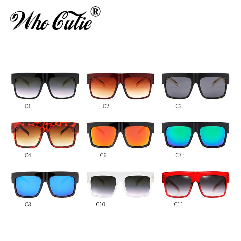 2021 Oversized Hip Hop Sunglasses Men Women Brand Design Flat Top Retro Square Black Sun Glasses Gold Plastic Chain Frame OM725
