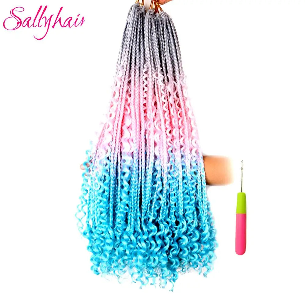 Goddess Box Braids Colorful Crochet Hair Synthetic Curly End Bohemian Box Braiding Hair Extensions Ombre Braiding Hair